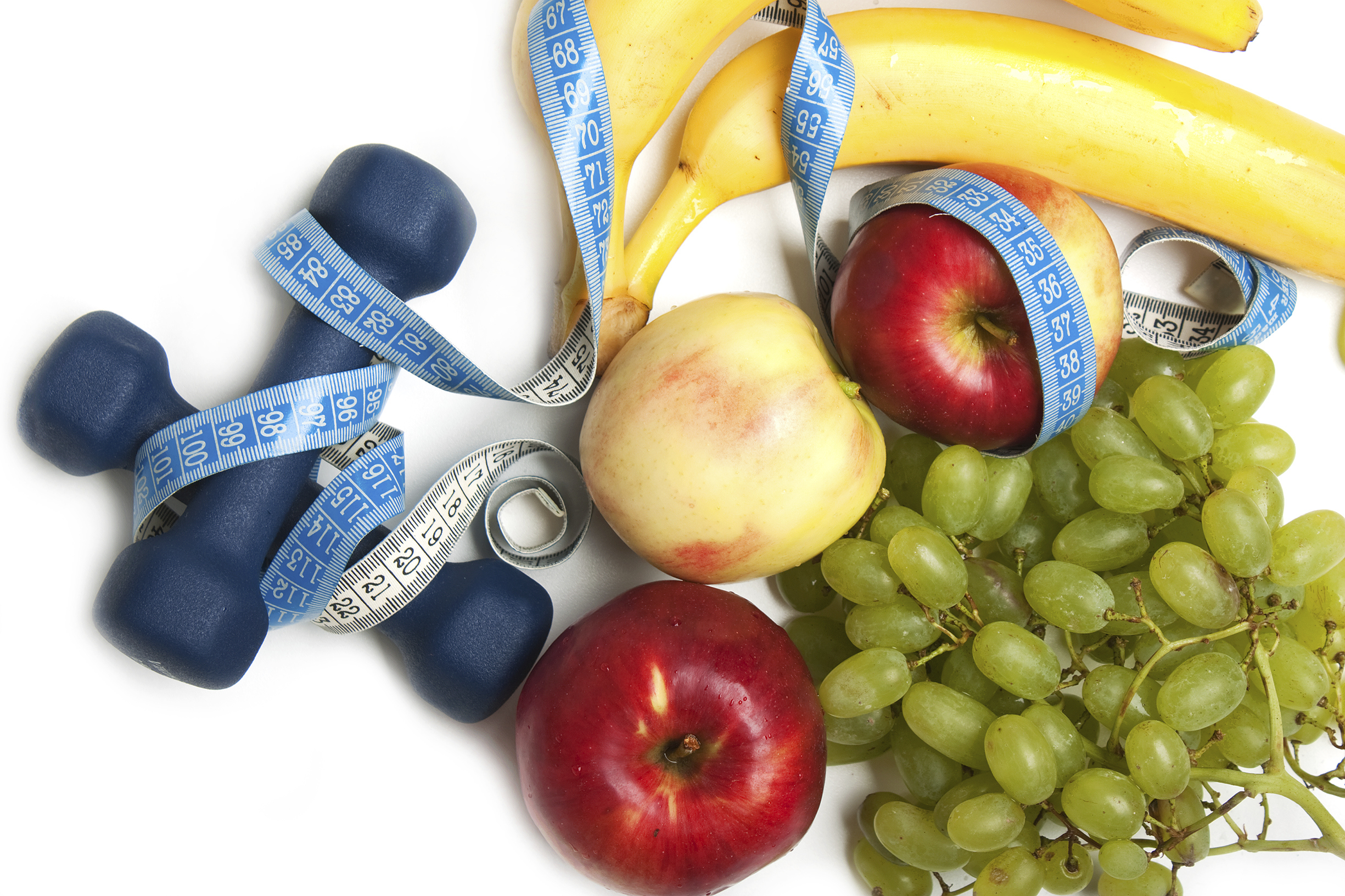 Healthy lifestyle - fruit food, sport exercising